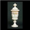 Pink cut to clear overlay Pokal. Enamel decoration of flowers and  grapes. Note lid fitter rim has b