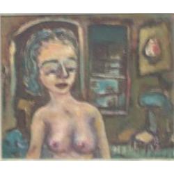 Oil on board. Nude. Signed J. Land and dated '47, lower right.  Jerome Land. Framed. 9 1/2" X 11 1/2