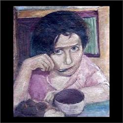 Oil on canvas. Portrait of a girl eating. Signed Morris Shulman,  lower right. Framed. 15 1/2" X 13