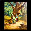 Image 1 : Oil on board. Dwarfs on the Road. Signed H. Cheney, lower left.  Harriet M. Cheney. 20" X 16" $150-2