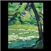 Image 1 : Oil on canvas. Summer landscape with stream. 20th century American  School. Framed. 20 3/4" X 15 3/4