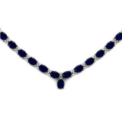Natural Sapphire 63.55ctw Oval Necklace 14kt W/Y Gold