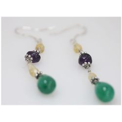 NATURAL  29.30 CTW EMERALD AND SEMI-PRECIOUS  EARRINGS