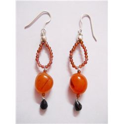 NATURAL 32.70 CTW BLACKONEX, SEMIPRECIOUS EARRING .925