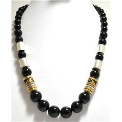 Navajo Onyx & 12k Gold Fill Sterling Silver Necklace - Tommy Singer