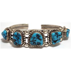 Old Pawn Navajo Sleeping Beauty Turquoise Sterling Silver Cuff Bracelet - Lucky
