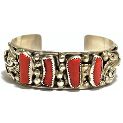 Old Pawn Coral Sterling Silver Cuff Bracelet