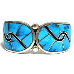 Old Pawn Zuni Turquoise Sterling Silver Cuff Bracelet - HS