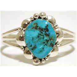 Old Pawn Navajo Sleeping Beauty Turquoise Sterling Silver Cuff Bracelet - J