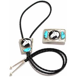 Old Pawn Zuni Multi-Stone Inlay Horse Sterling Silver Bolo Tie & Buckle Set - Isabelle Simplicio