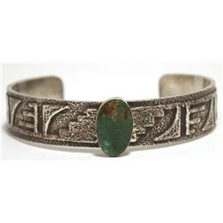 Old Pawn Navajo Green Turquoise Tufa Cast Sterling Silver Cuff Bracelet