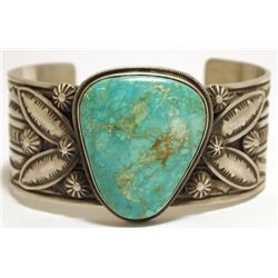 Old Pawn Navajo Mountain Turquoise Sterling Silver Cuff Bracelet - Freddie Maloney