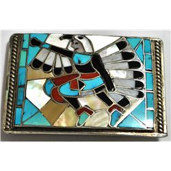 Old Pawn Multi-Stone Knifewing Kachina Sterling Silver Buckle - Lincoln & Helen Zunie