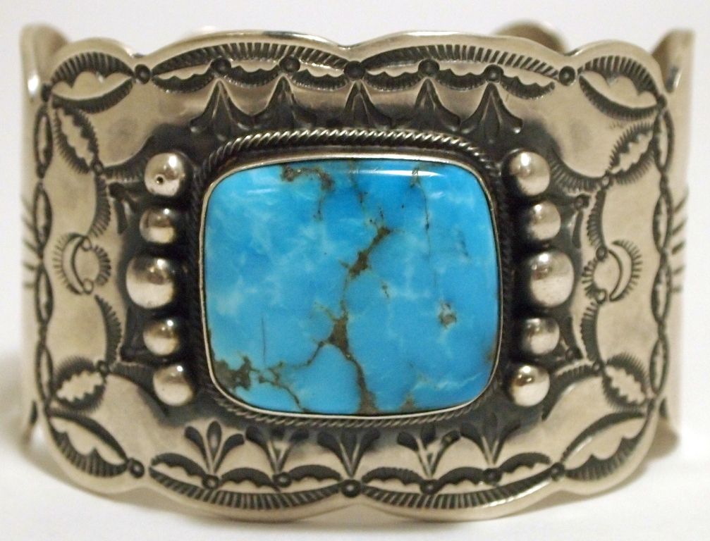 Old Pawn Navajo Kingman Turquoise Sterling Silver Cuff Bracelet ...