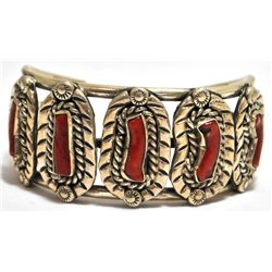 Old Pawn Mediterranean Coral Sterling Silver Cuff Bracelet - DC