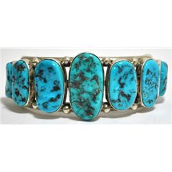 Old Pawn Sleeping Beauty Turquoise Sterling Silver Cuff Bracelet - DV