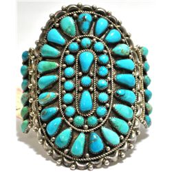 Old Pawn Turquoise Needlepoint Sterling Silver Cuff Bracelet