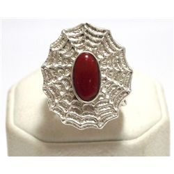 Old Pawn Navajo Coral Tufa Cast Sterling Silver Spider Web Men's Ring - Philander Begay