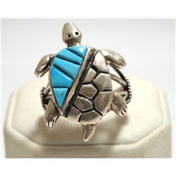 Old Pawn Navajo Turquoise Sterling Silver Turtle Men's Ring