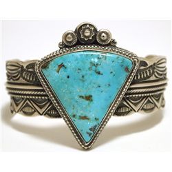 Old Pawn Navajo Morenci Turquoise Sterling Silver Cuff Bracelet - Wallace Yazzie, Jr.