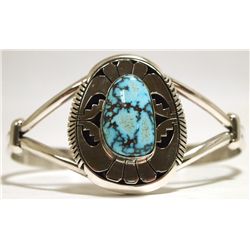 Navajo Spider Web Kingman Turquoise Sterling Silver Cuff Bracelet - Eugene Belone