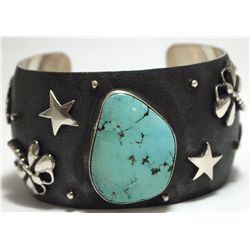 Old Pawn Navajo Turquoise Sterling Silver Cuff Bracelet - Emer Thompson