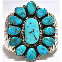 Old Pawn Rare Morenci Turquoise Sterling Silver Cuff Bracelet - M