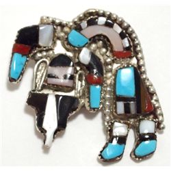 Old Pawn Zuni Multi-Stone Inlay Rainbow Kachina Sterling Silver Pendant & Pin - QC