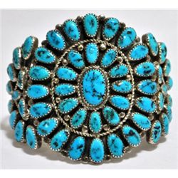 Old Pawn Turquoise Needlepoint Sterling Silver Cuff Bracelet - YSJ