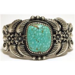 Old Pawn Navajo Spider Web Kingman Turquoise Sterling Silver Cuff Bracelet - Kirk Smith