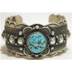 Old Pawn Navajo Spider Web Kingman Turquoise Sterling Silver Cuff Bracelet - Gene Natan