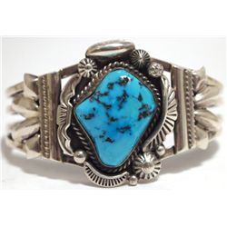 Old Pawn Navajo Sleeping Beauty Turquoise Sterling Silver Cuff Bracelet - Henry Sam