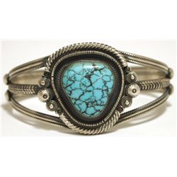 Old Pawn Navajo Spider Web Kingman Turquoise Sterling Silver Cuff Bracelet - Wallace Yazzie, Jr.