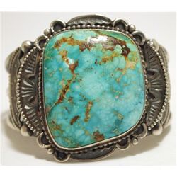 Old Pawn Navajo Mountain Turquoise Sterling Silver Cuff Bracelet - Oscar Alexius