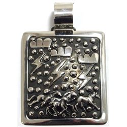 Old Pawn Navajo Sterling Silver Lightning & Horses Pendant - Emer Thompson