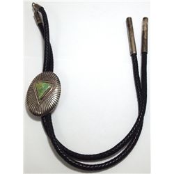 Old Pawn Navajo Green Fox Turquoise Sterling Silver Thick Strap Bolo Tie - RJ