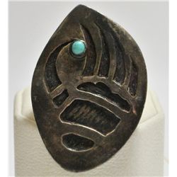 Old Pawn Turquoise Sterling Silver Bear Paw Men's Ring