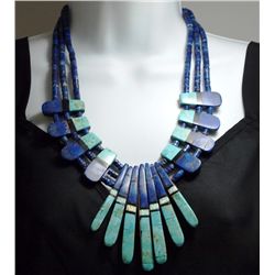 Santo Domingo Multi-Stone & Lapis Lazuli Heishi Necklace - Delbert & Torevia Crespin