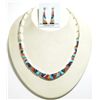 Image 1 : Navajo Multi-Stone Inlay Sterling Silver Link Necklace & Earrings Set - Calvin Begay