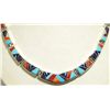 Image 2 : Navajo Multi-Stone Inlay Sterling Silver Link Necklace & Earrings Set - Calvin Begay