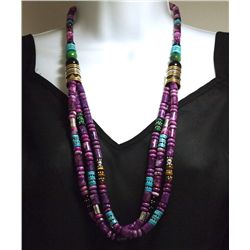 Navajo 3-Strand Sugilite & Multi-Stone Necklace - Tommy Singer