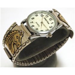 Navajo 12k Gold Fill Horse over Sterling Silver Men's Watch - Virgil Reader