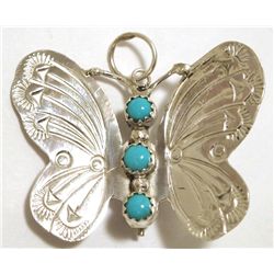 Navajo Turquoise Sterling Silver Butterfly Pendant & Pin - Jeanette Jones
