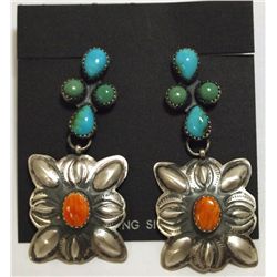 Navajo Multi-Stone Sterling Silver Post Earrings - Albert Brown