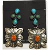 Image 1 : Navajo Multi-Stone Sterling Silver Post Earrings - Albert Brown