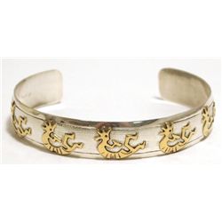 Navajo 12k Gold Fill Kokopelli over Sterling Silver Cuff Bracelet - Virgil Reader