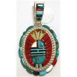 Navajo Multi-Stone Inlay Sun Face Sterling Silver Pendant - Wilbert Manning