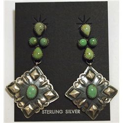 Navajo Green Turquoise Sterling Silver Post Earrings - Albert Brown