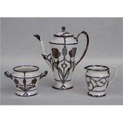 THREE PIECE SILVER OVERLAY LENOX PORCELAIN DEMITASSE SERVICE
