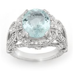 Genuine 6.50 ctw Aquamarine & Diamond Ring 14K Gold